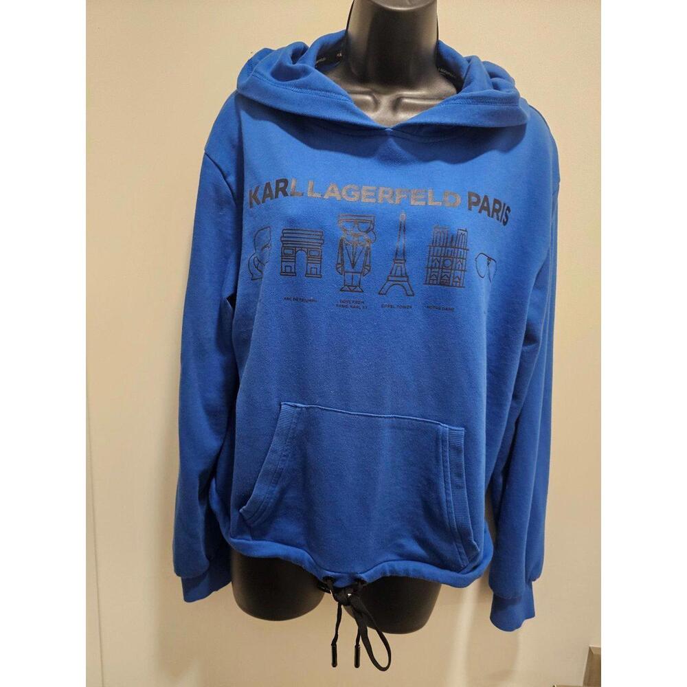 Karl Lagerfeld Paris Parisian Scene Pullover Hoodie Women’s Size M Medium Blue